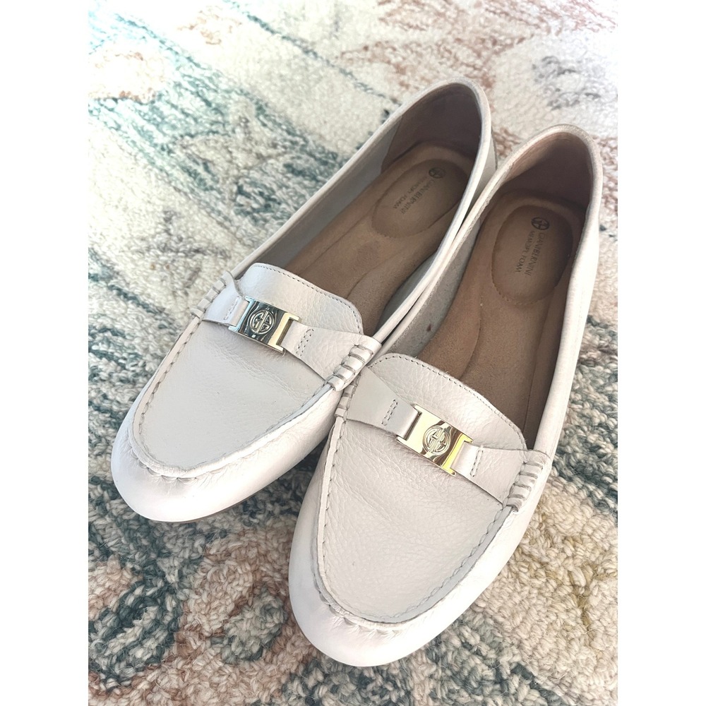 Giani Bernini White Leather Memory Foam Loafers 7.5M